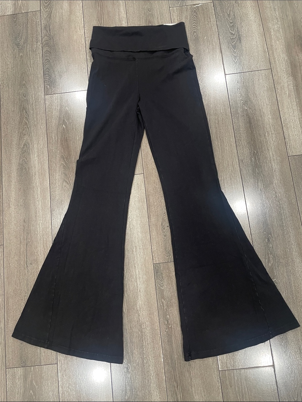 aerie Black Boot-Cut Flare Yoga Pants with Fold-Over Waistband